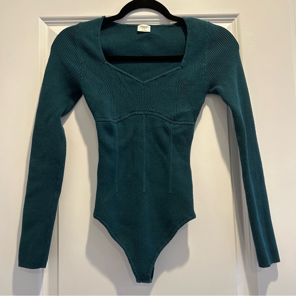 Abercrombie & Fitch Emerald Forest Green Sweethart Sweater Long Sleeve Bodysuit